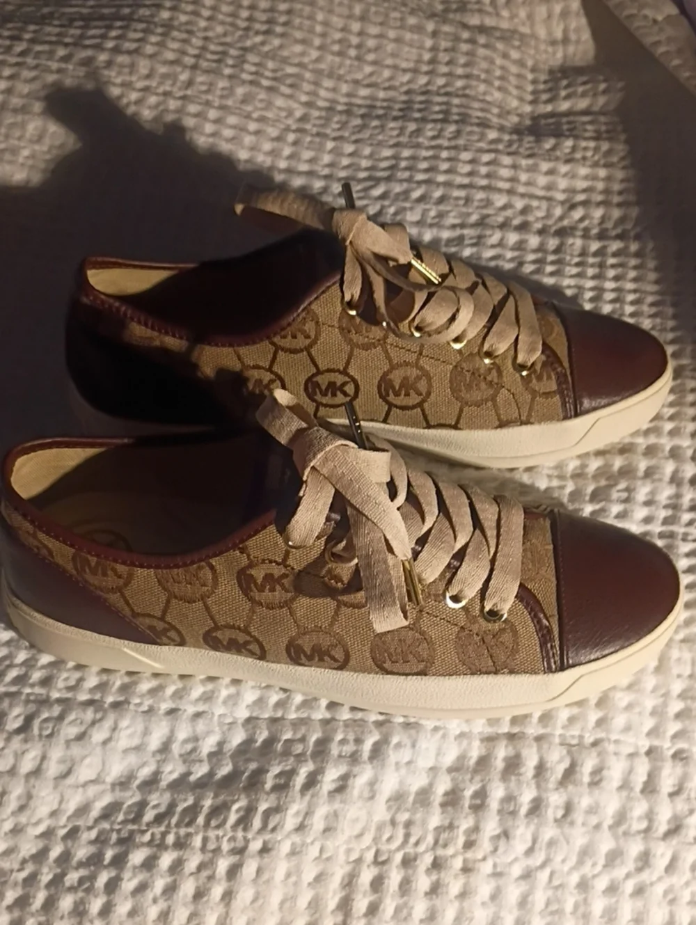 Michael Kors Casual Women's Lace-Up Sneakers in Beige and Brown